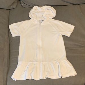 Old Navy White Hooded Zip Dress with Ruffle Hemline